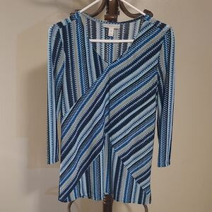 Dana Bachman Women's Long Sleeve Blouse in Blue and Black Stripes